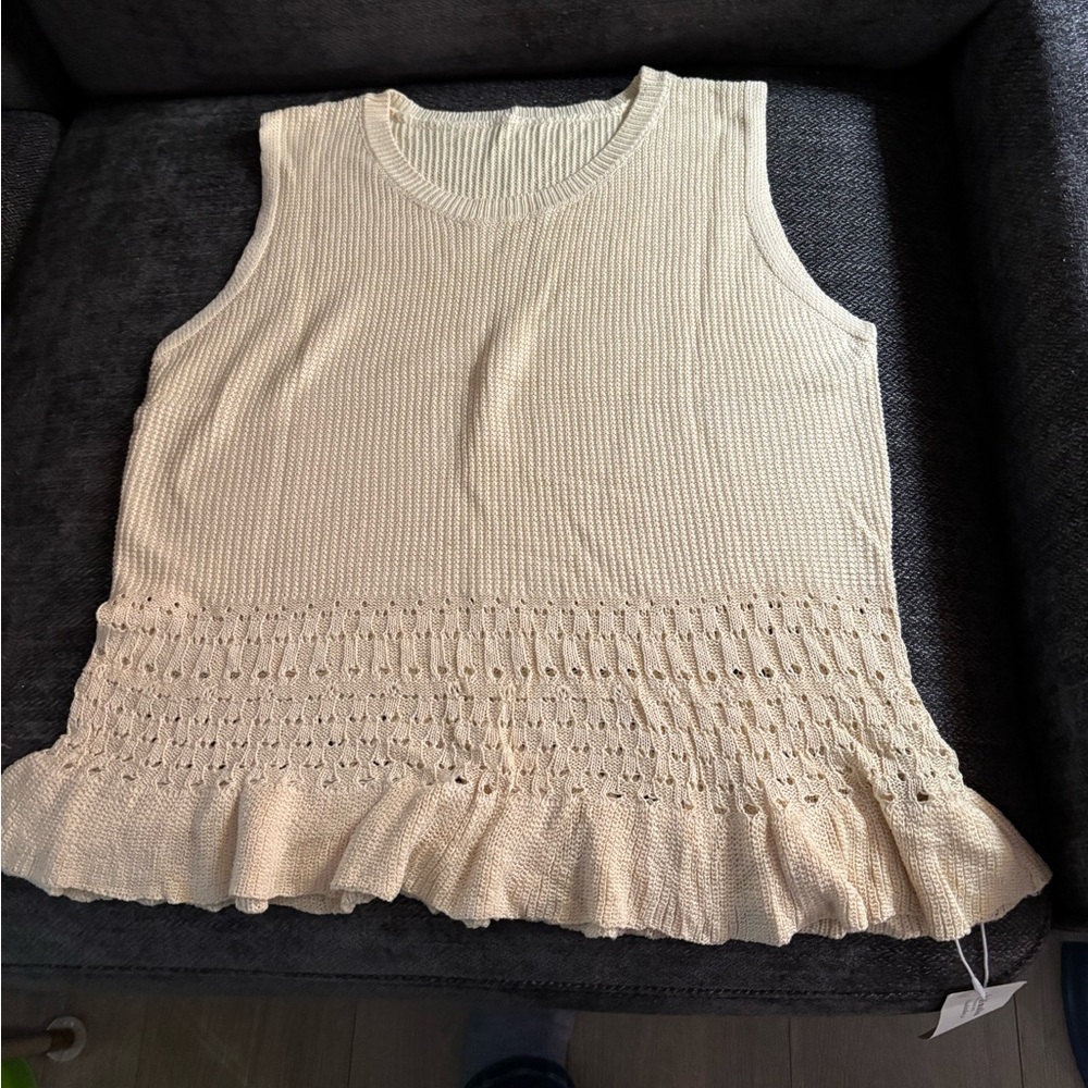Cream Sleeveless Knit Top